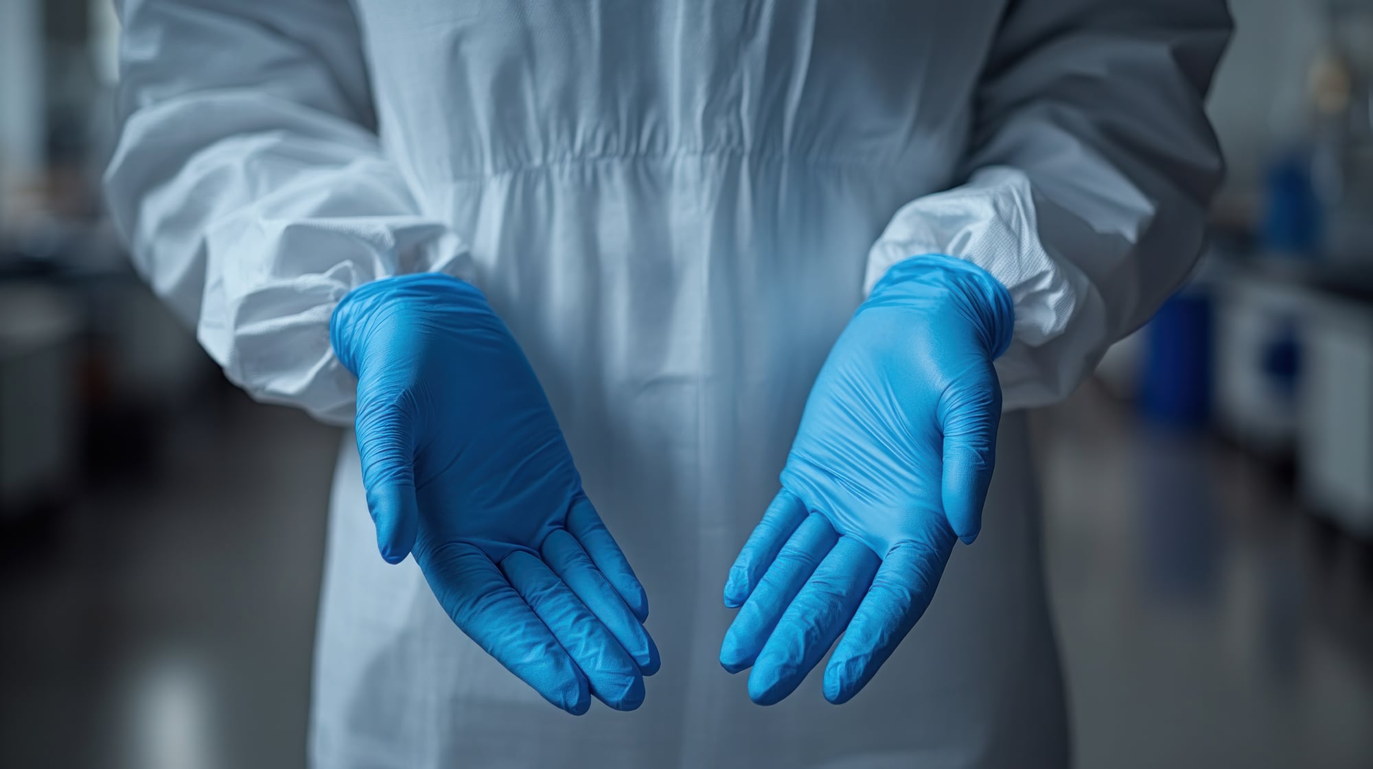 Healthcare worker wearing protective gloves